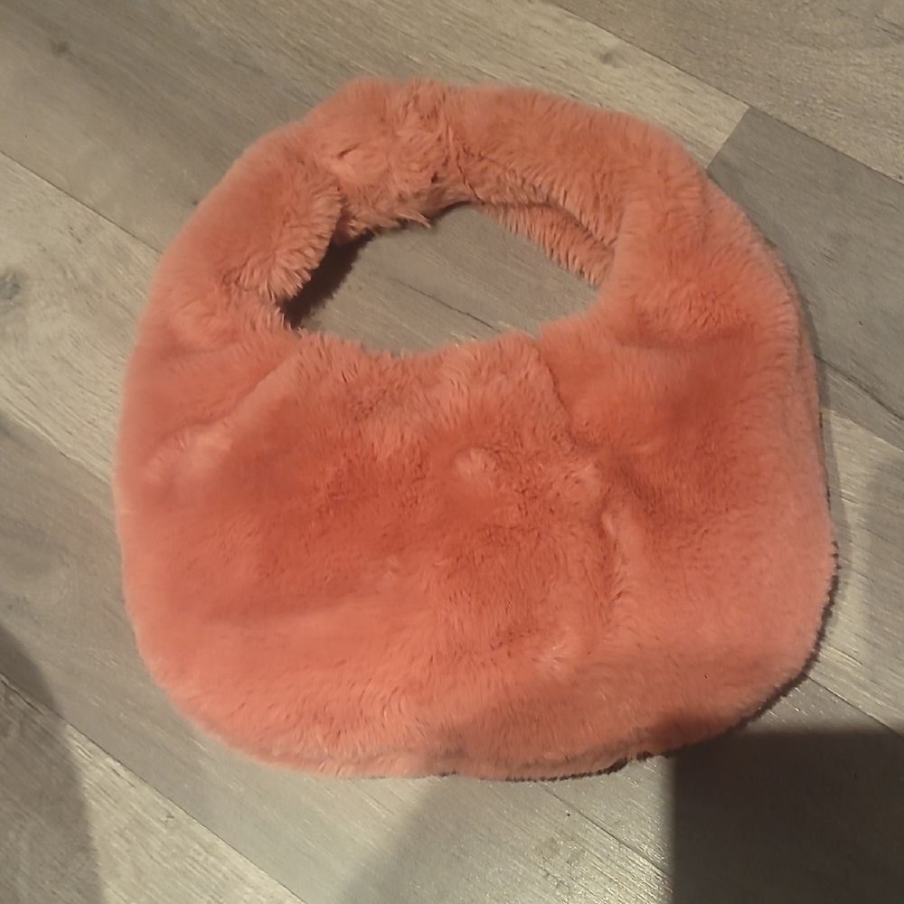 Anthropologie Faux Fur Fuzzy Hand Held Bag Purse Mauve Pink